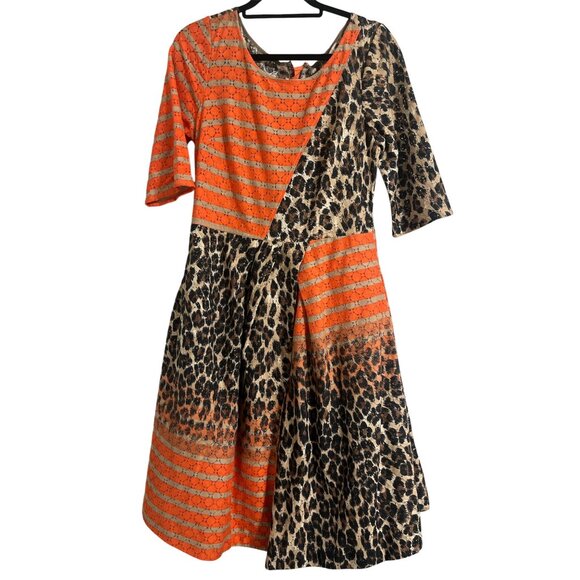 TRACY REESE Dress New Asymmetric Frock Cheetah Stripe Fit n Flare Mixed Print 10 - Picture 2 of 15